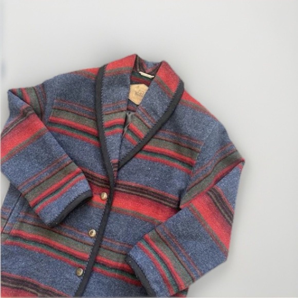 Vintage Woolrich Southwestern Blanket Coat Wool Aztec Striped USA Cabin Ranch - Picture 8 of 10